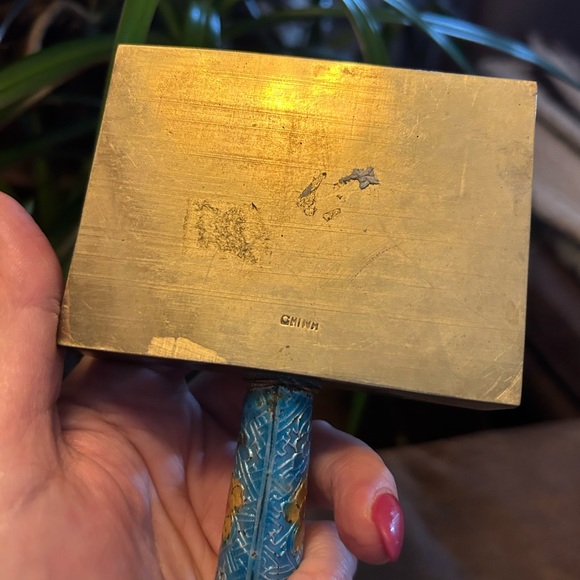 Vintage Cloisonné Brass Silent Butler Crumb Catcher - Picture 7 of 10